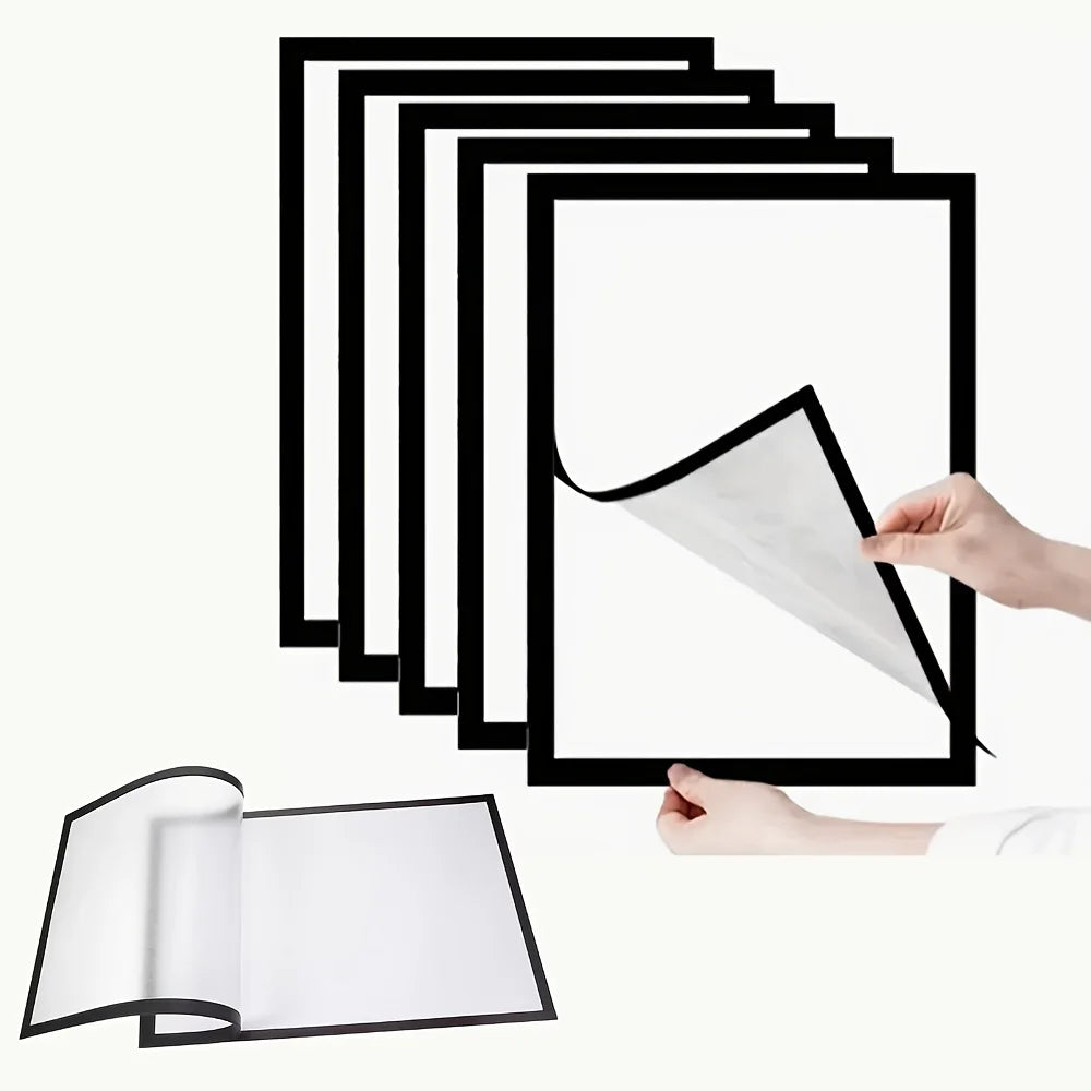 3pcs Magnetic Wall Frame, Self-Adhesive & Removable for Photos Notes, Black White Matte Minimalist Home Office Decor