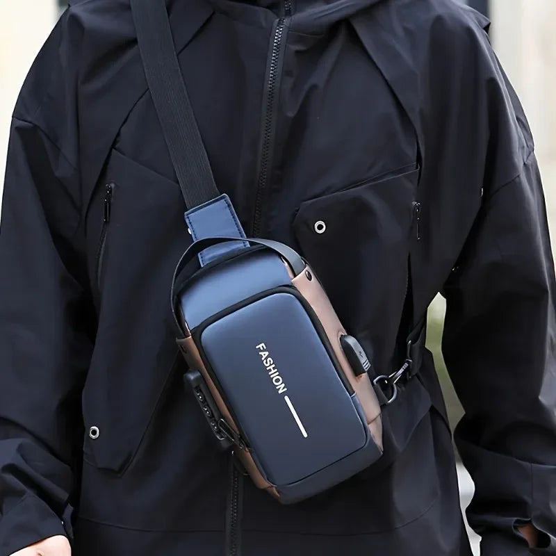 Durable Oxford Fabric Men's Sling Bag - Stylish Motorcycle Crossbody Chest Pack with Phone Pocket, Zip Closure for Daily Comm