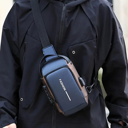 Durable Oxford Fabric Men's Sling Bag - Stylish Motorcycle Crossbody Chest Pack with Phone Pocket, Zip Closure for Daily Comm