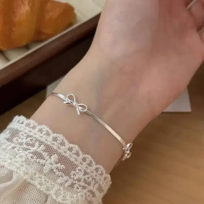 LATS Fashion Sweet Bow Bracelets for Women Girls Sparkling Delicate Ribbon Bowknot Snake Bones Chain Bracelet Party Jewelry G