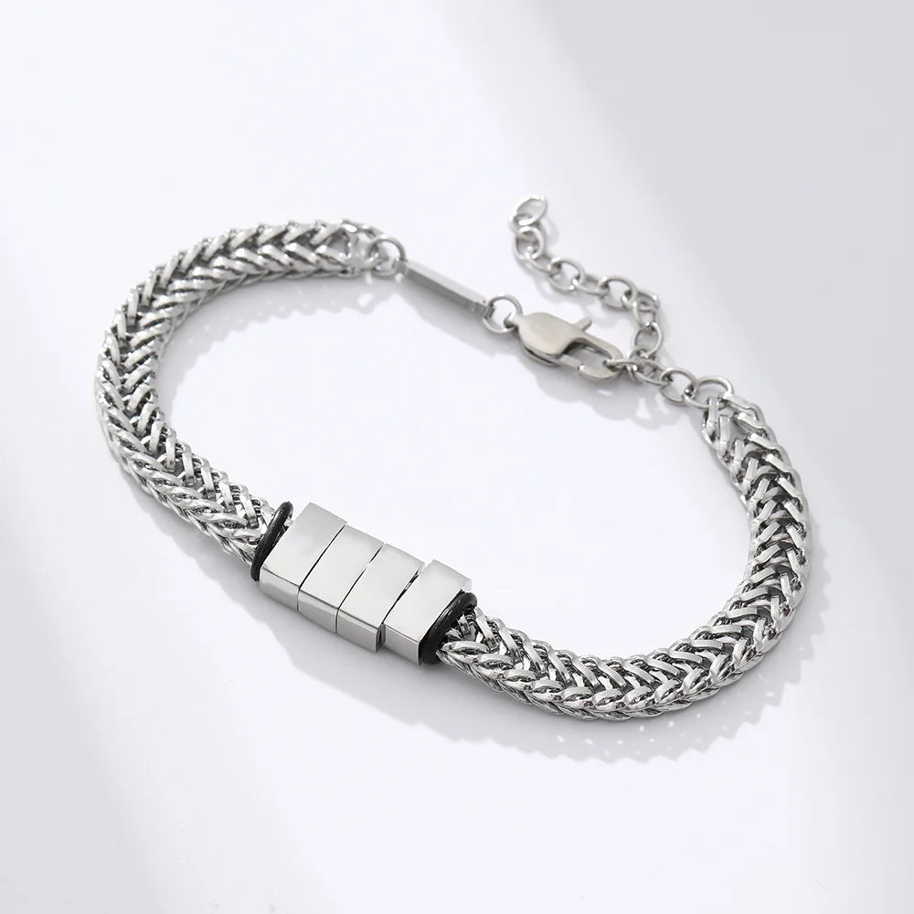 MaiLun 1pc Blank Stainless Steel Men Bracelet Engravable Beaded Men Bracelet Jewelry Gift for Father's Day