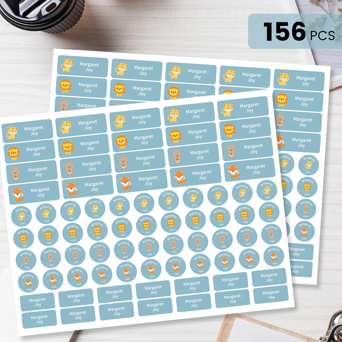 156pcs Custom Name Labels for Kids, Waterproof School Stickers, Rectangle & Circle Labels for Bottles, Supplies - Light  Blue