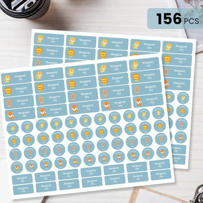 156pcs Custom Name Labels for Kids, Waterproof School Stickers, Rectangle & Circle Labels for Bottles, Supplies - Light  Blue
