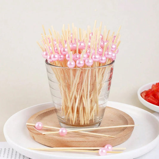 100pcs /50pcs Bamboo Fruit Fork Cocktail Prikker Skewers Disposable Fruit Fork Cocktail Prikkers Forks Food Picks Wedding Par