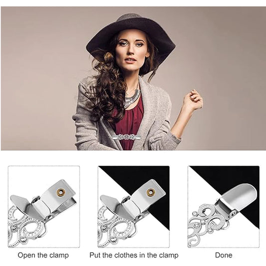 Vintage Sweater Shawl Clips Flower Patterns Retro Cardigan Collar Dresses Clips Brooch Clips Shirt Clips for Women Girls