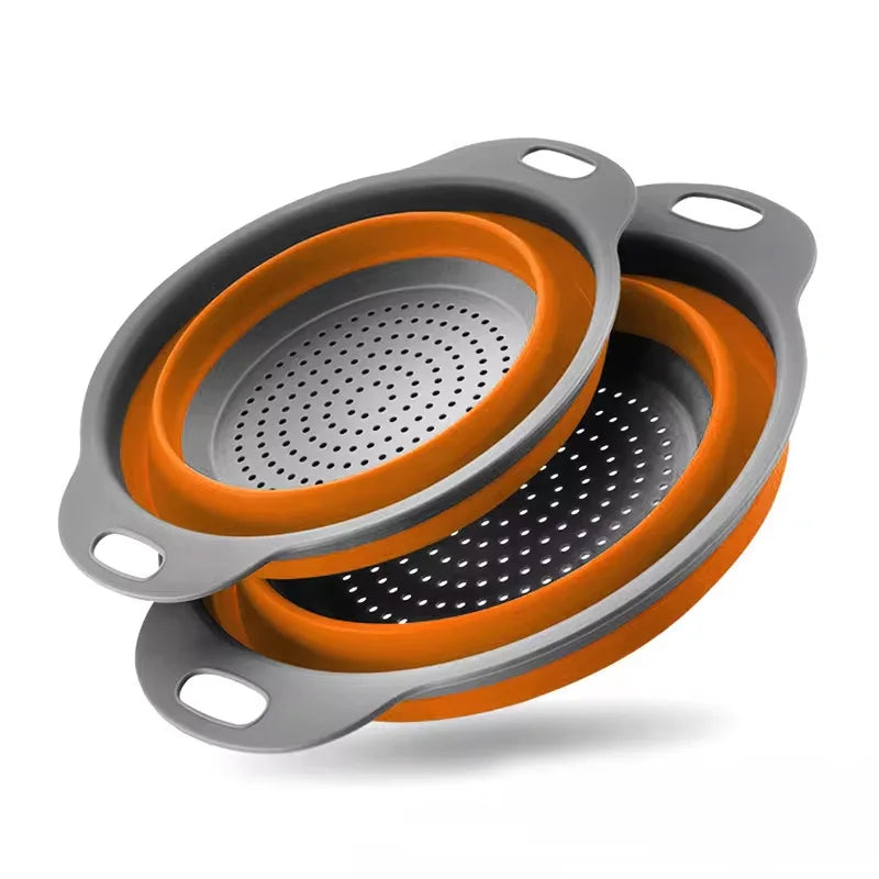 Silicone Folding Drain Basket Fruit Vegetable Washing Basket Foldable Strainer Colander Collapsible Drainer Kitchen Storage T