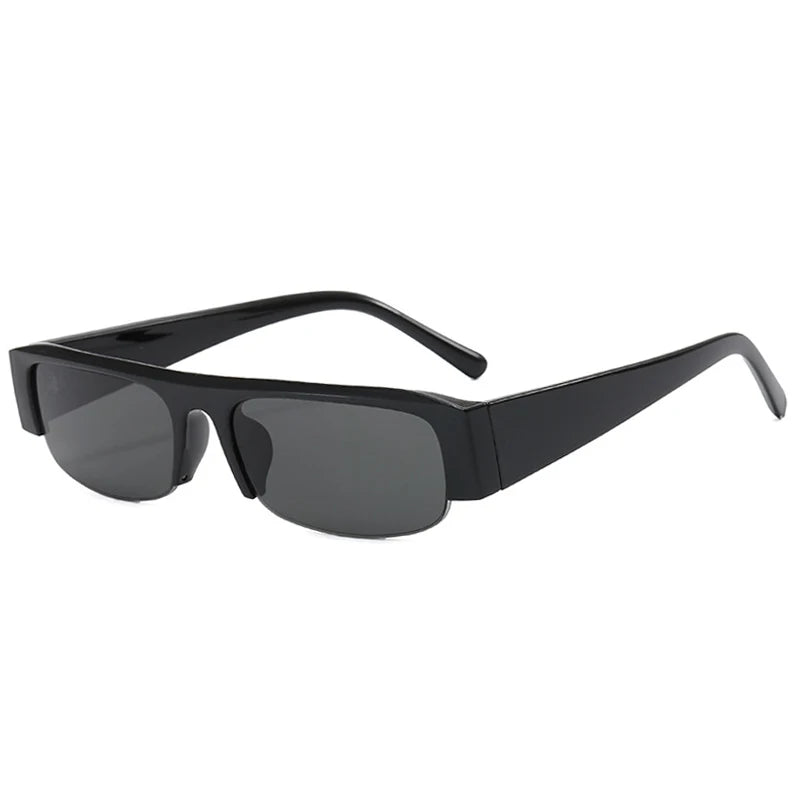 SO&EI New Small Rectangle Women Sunglasses Vintage Clear Lens Men Half Frame Eyewear Shades UV400 - Black Grey