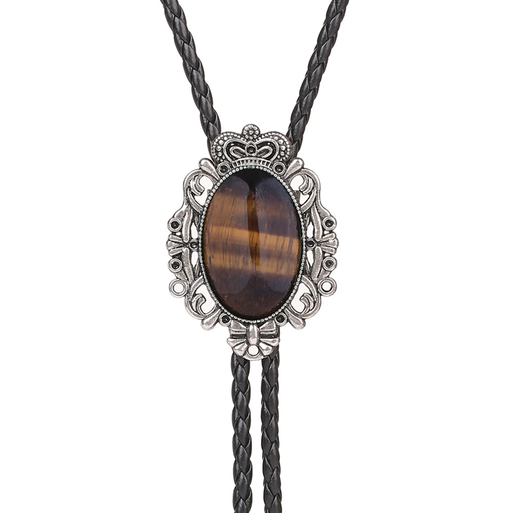 Bolo Tie Western Cowboy Opal Rodeo Leather Necktie - 28