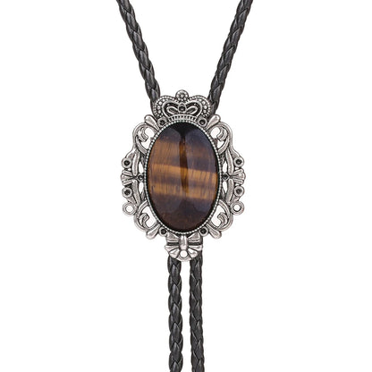 Bolo Tie Western Cowboy Opal Rodeo Leather Necktie - 28