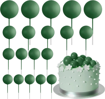 20-Piece Mini Balloon Cake Topper Decorations with Gold Ball Picks - Festive Cake Decor for Celebrations - Dark Green