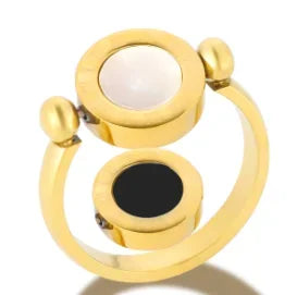 Stainless Steel Ring for Women Inlaid Zircon Rings Waterproof Romantic Fashion Jewelry - A12 Gold / 8