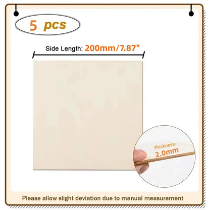 5pcs/lot 10/20cm Smooth Unfinished Wood Squares 2mm Thickness Blank Wooden Square Board for DIY Crafts Engraving and Carving