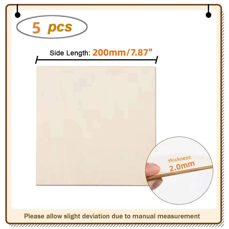 5pcs/lot 10/20cm Smooth Unfinished Wood Squares 2mm Thickness Blank Wooden Square Board for DIY Crafts Engraving and Carving 