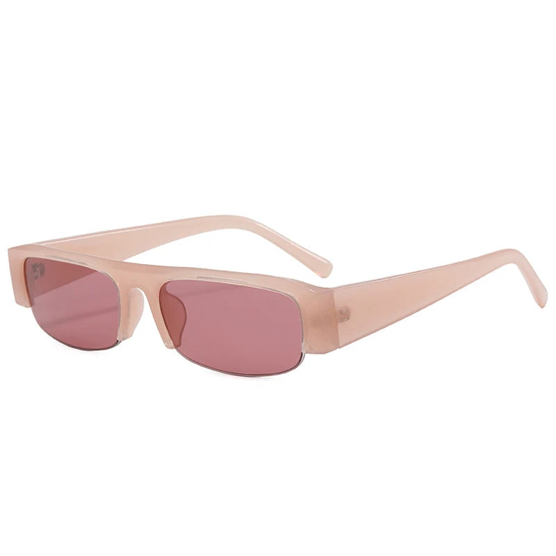 SO&EI New Small Rectangle Women Sunglasses Vintage Clear Lens Men Half Frame Eyewear Shades UV400 - Jelly Pink Purple