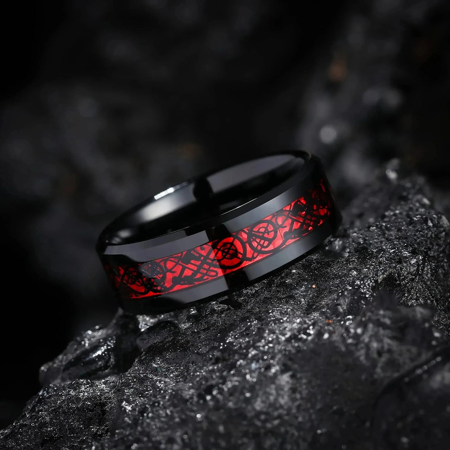 Charm Couple Rings Romantic Women Red Rhinestones Rings Set Trendy Men Stainless Steel Celtic Dragon Rings Wedding Band Jewel
