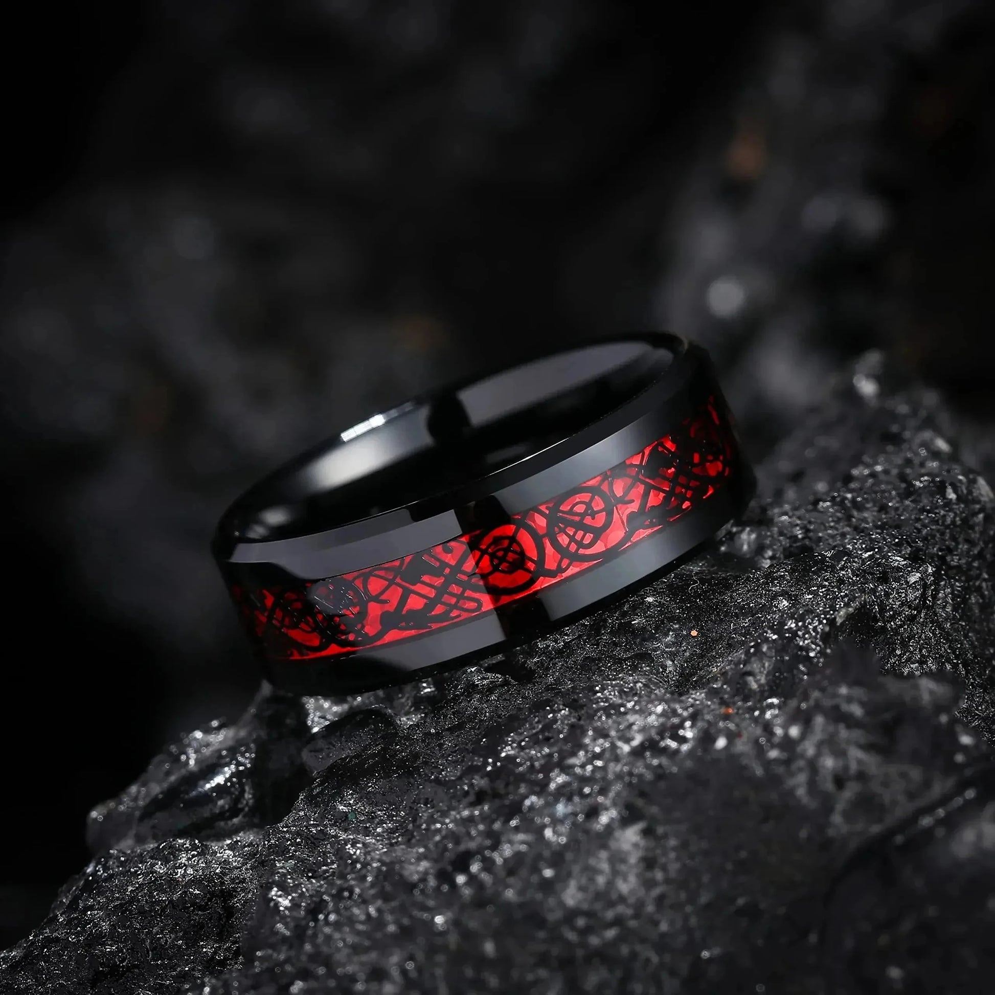 Charm Couple Rings Romantic Women Red Rhinestones Rings Set Trendy Men Stainless Steel Celtic Dragon Rings Wedding Band Jewel