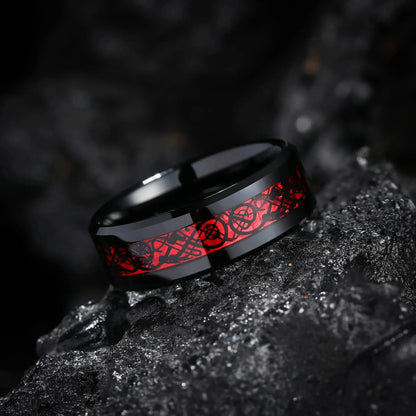 Charm Couple Rings Romantic Women Red Rhinestones Rings Set Trendy Men Stainless Steel Celtic Dragon Rings Wedding Band Jewel