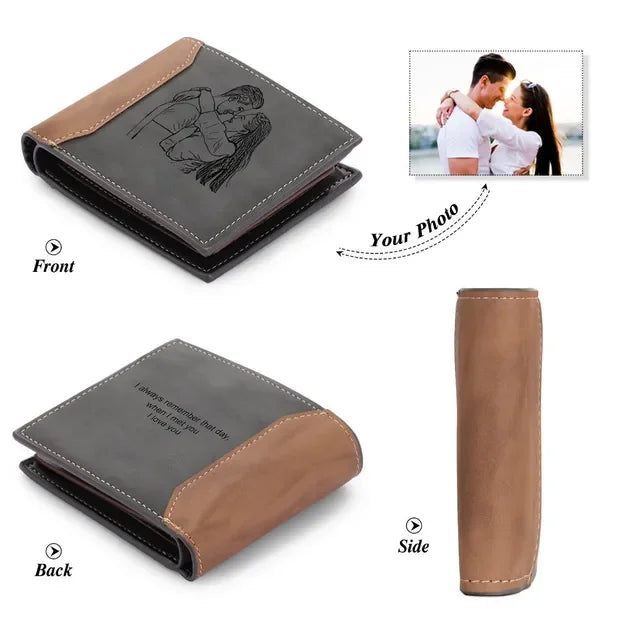 Custom Name Picture Card Holder Wallet Anniversary Birthday Gifts for Men Gift for Husband Father's Day Bifold Wallet - Photo