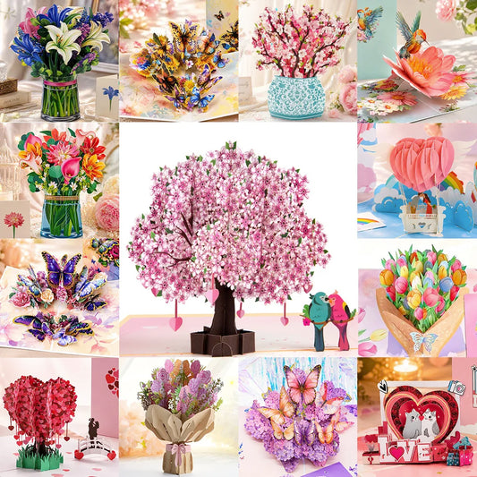 3D Pop Up Flower Greeting Cards Wedding Card Anniversary Thanksgiving Valentines Day Birthday Gift Thank You Card Handmade Ca