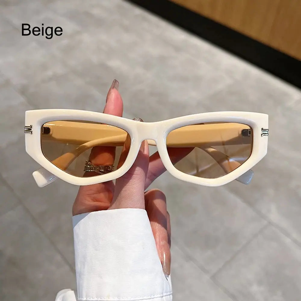 Vintage Cat Eye Sunglasses for Women New in Fashion Gradient Women Black Shades Trendy Chic Designer Sun Glasses - Beige