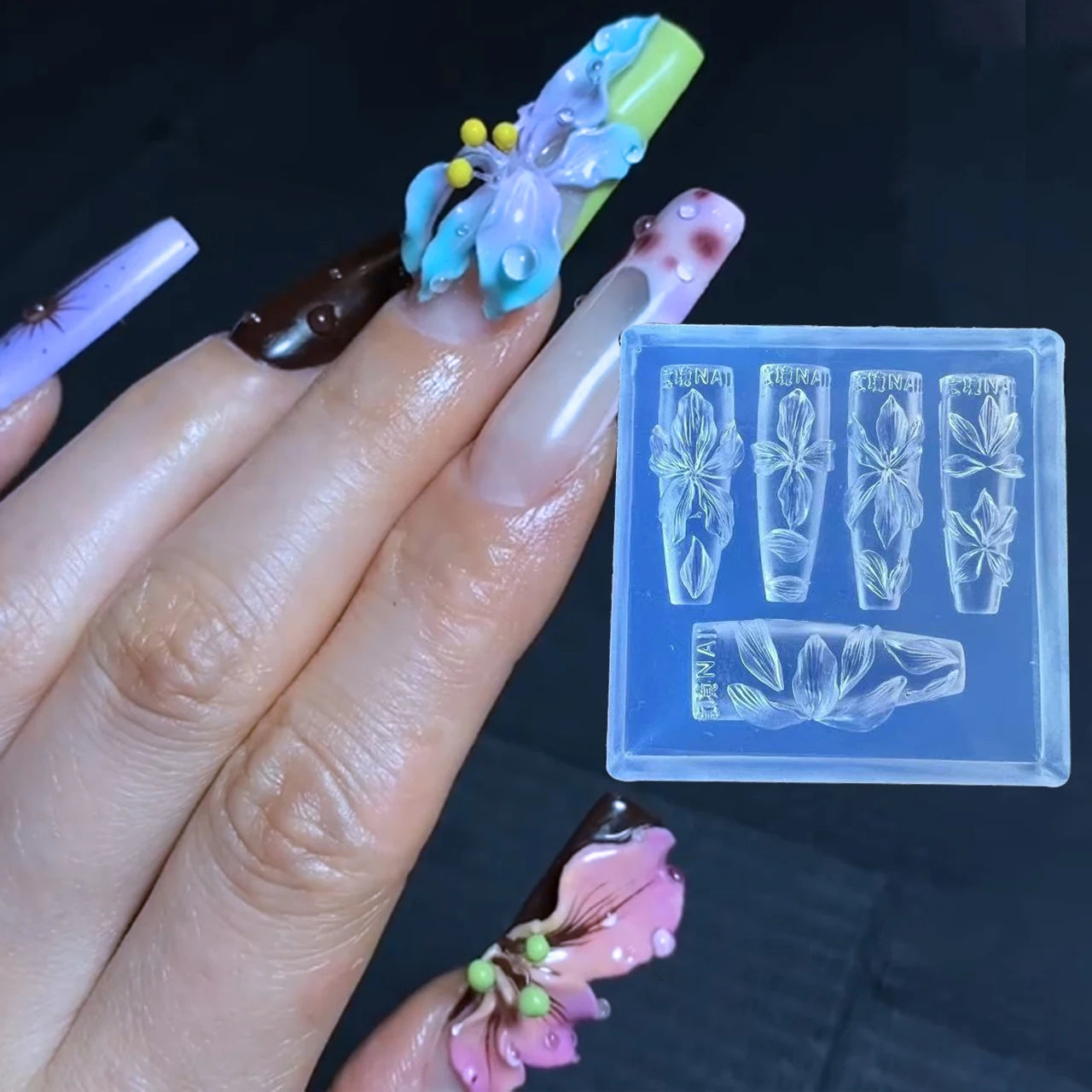 3D Flowers Nail Art Mold Silicone DIY Tropical Floral Tulip Bunch Nail Design Molds High Transparent Nail Art Carving Templat