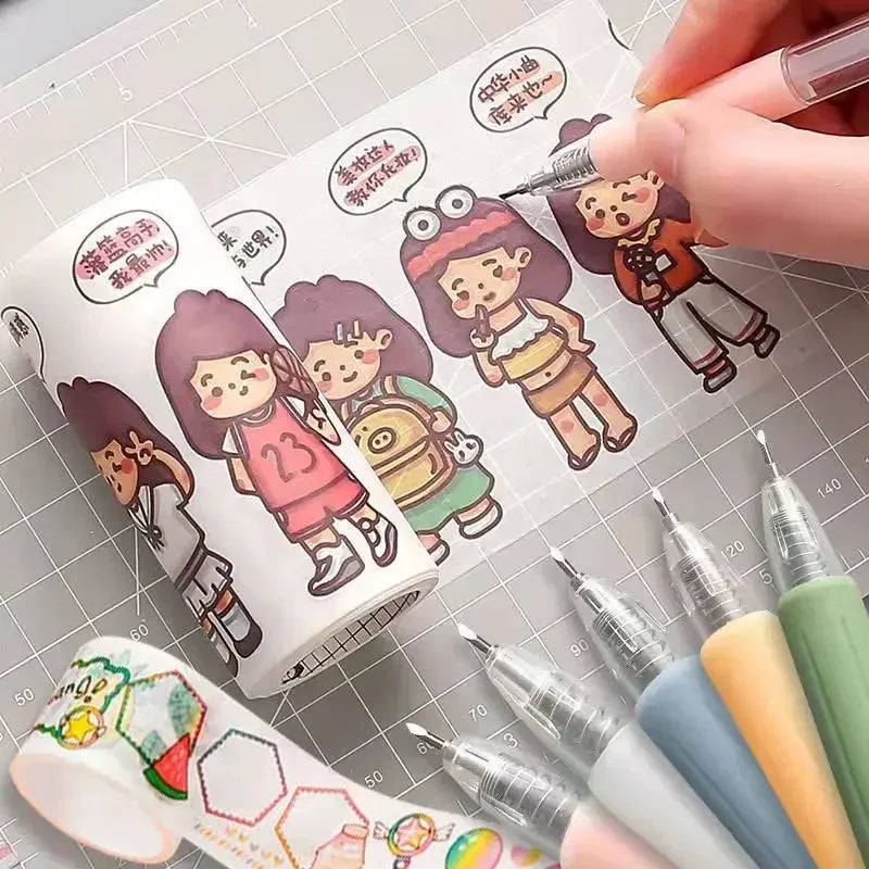 6/1pcs Wrapping Cutting Utility Pen Knife Retractable Press Hand Account Pen Knife Creative Art Paper Cutting Tool for Studen