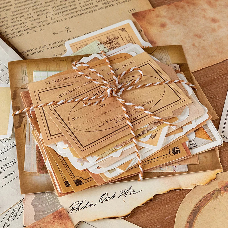 JIANQI 100pcs/pack Vintage Memo Paper Set DIY Scrapbooking School Supplies Decor Junk Journal Marking Stationery Notes Paper