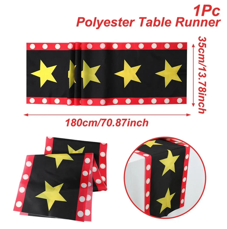 Movie Night Table Runner Red Movie Theme with Gold Star Design Movie Night Red Carpet Decoration for Movie Night Party Decor 