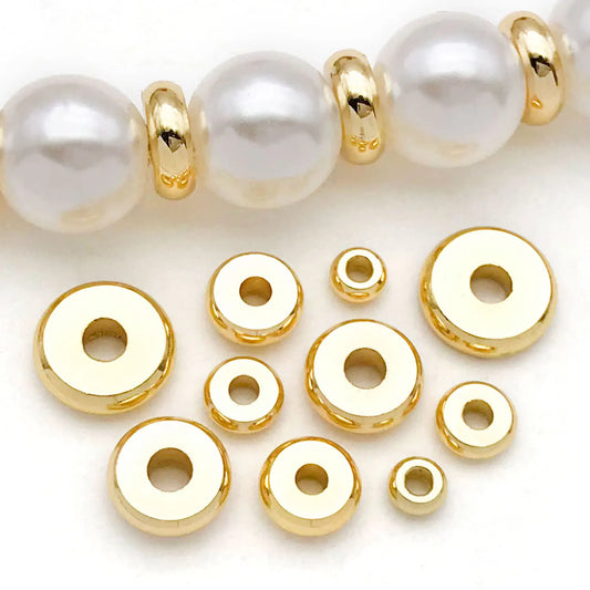 20pcs 18K Real Gold Plated Brass Flat Spacer Beads, Large Hole Spacer Beads Loose Beads For DIY Jewelry Making Accessories
