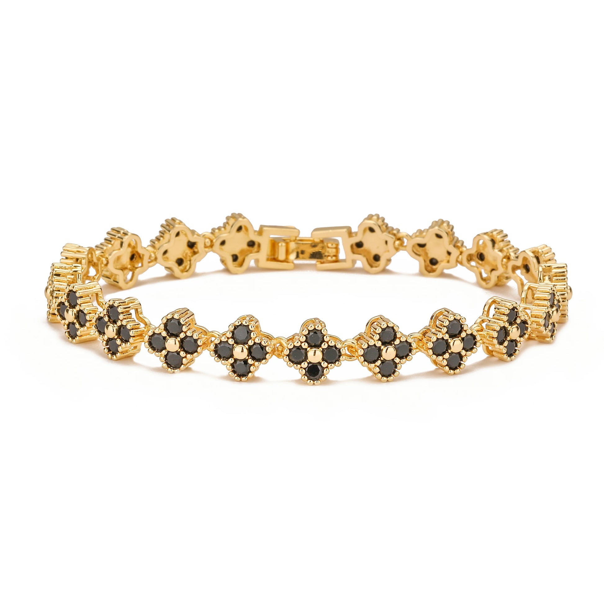 HECHENG,AAAAA Brass 18K gold-plated Flower Necklace Bracelet Jewelry Set ，for Christmas gift for women and best friend - blac
