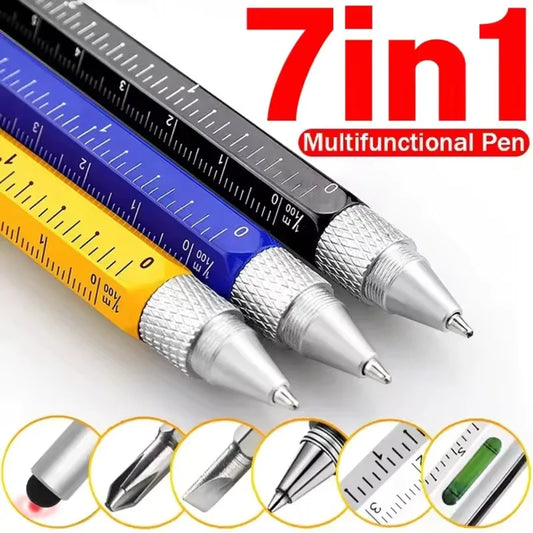 7 in 1 Multifunctional Pen Touch Screen Stylus Capacitive Pen with Screwdriver Ruler Levelgauge Refillable Ballpoint Pencil T