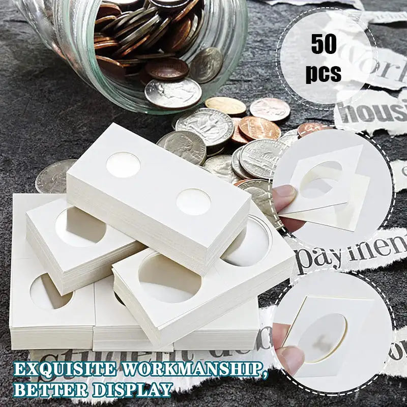 50PCS Square Cardboard Case Coin Album Commemorative Coin Paper Protective Clip Coin Supplies Storage 20.5/23/25/27.5/31.5/40