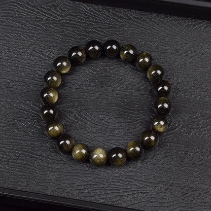 Natural Golden Obsidian Stone Beads Bracelet Men Women Golden Light Rainbow Obsidian Raw Stone Round Bead Natural Energy Jewe