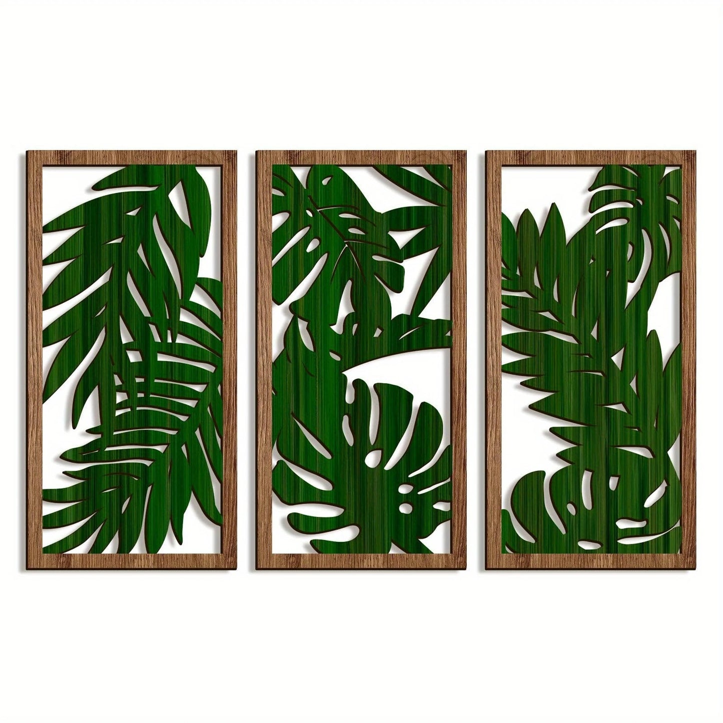 3pcs Boho style Hollow Wood Retro Rustic Leaf Pattern Wall Hanging Art Living Room Bedroom Wall Hanging Home Decoration - 3