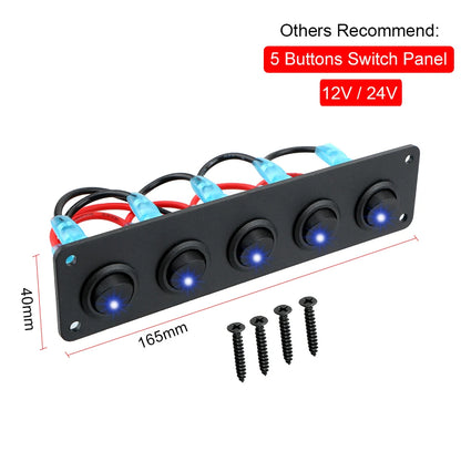 24V 12V 6 Buttons Switch Panel With Digital Voltmeter Tester USB Chargers 3.0 Light Toggle Car Power Adapter Marine Boat Cara
