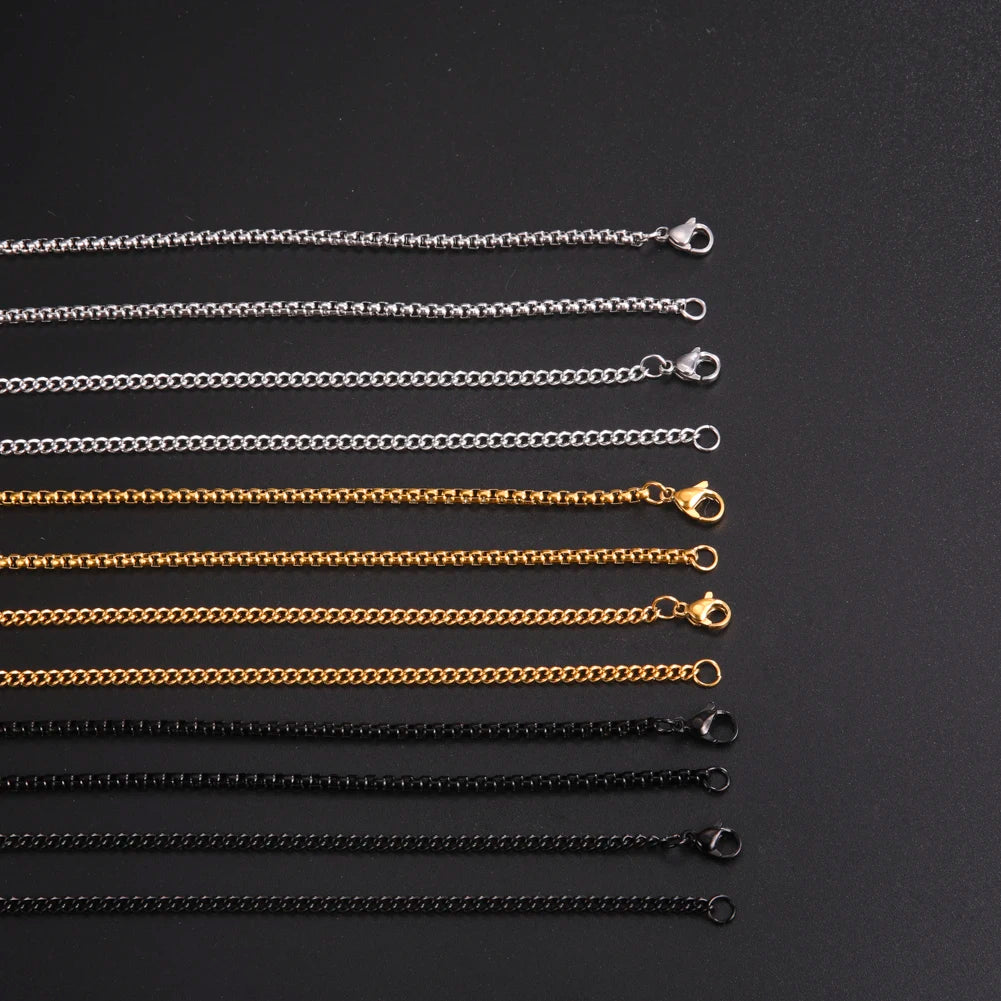 Skyrim Fashion 60cm Long Box Chain Necklace Men Stainless Steel Black Gold Color Link Chains Basic Punk Jewelry