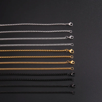 Skyrim Fashion 60cm Long Box Chain Necklace Men Stainless Steel Black Gold Color Link Chains Basic Punk Jewelry