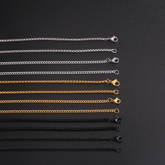 Skyrim Fashion 60cm Long Box Chain Necklace Men Stainless Steel Black Gold Color Link Chains Basic Punk Jewelry
