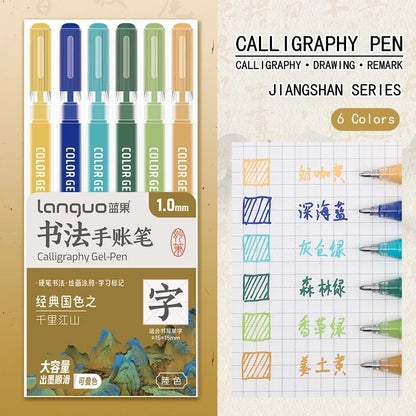 6 Pcs/Set Large Capacity Calligraphy Gel Pen 1.0mm Hard Tip Pens for Journaling Drawing Practice Planner Writing Stationery -