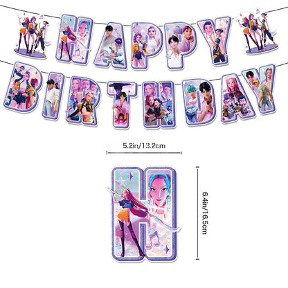 K-Pop Theme Disposable Tableware Set for Kids Birthday Baby Shower Party - Paper Plates Cups And Tablecloth with Birthday Ban