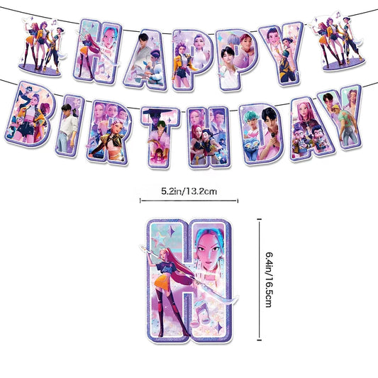 K-Pop Theme Disposable Tableware Set for Kids Birthday Baby Shower Party - Paper Plates Cups And Tablecloth with Birthday Ban