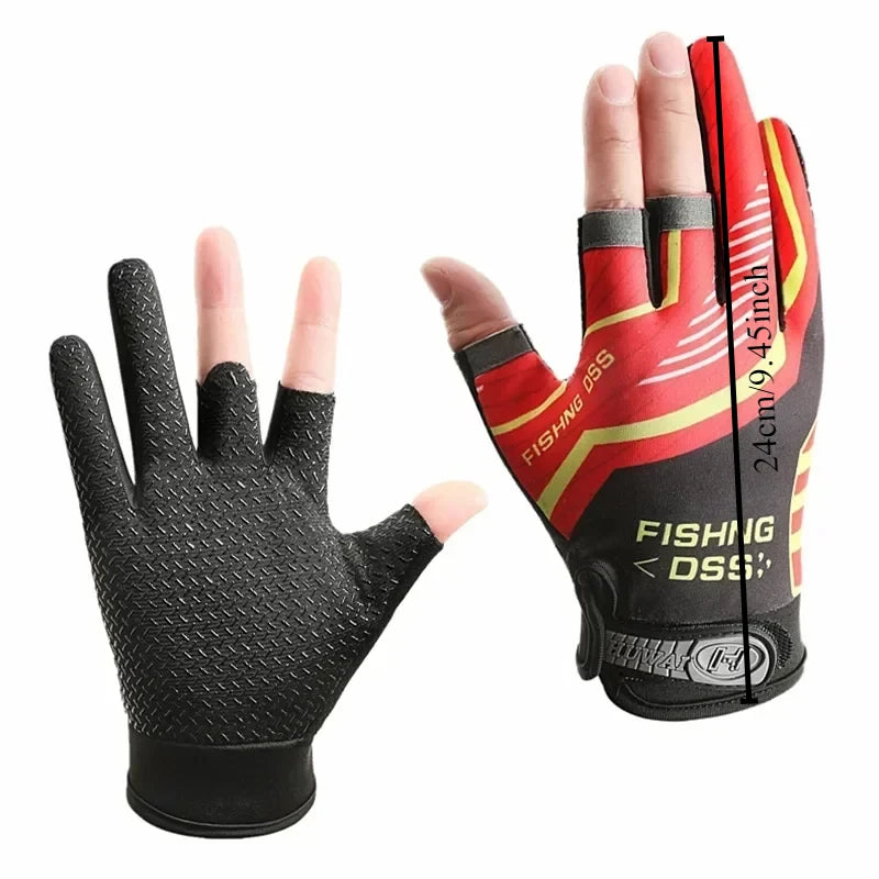 Fishing Gloves for Men Summer Fishing Road Sub Sunscreen and Anti Slip Ice Silk Breathable Thin Three Finger Gloves