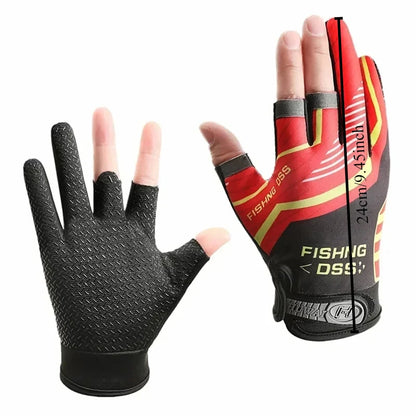 Fishing Gloves for Men Summer Fishing Road Sub Sunscreen and Anti Slip Ice Silk Breathable Thin Three Finger Gloves
