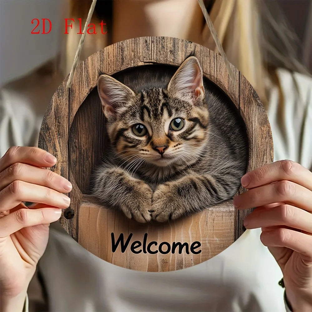 2D Graphic 2D Printed Wall Art - Cat Welcome Signs for Street, Courtyard, Shopping Center, Garage, Cafe, Family, Bar, Club, K