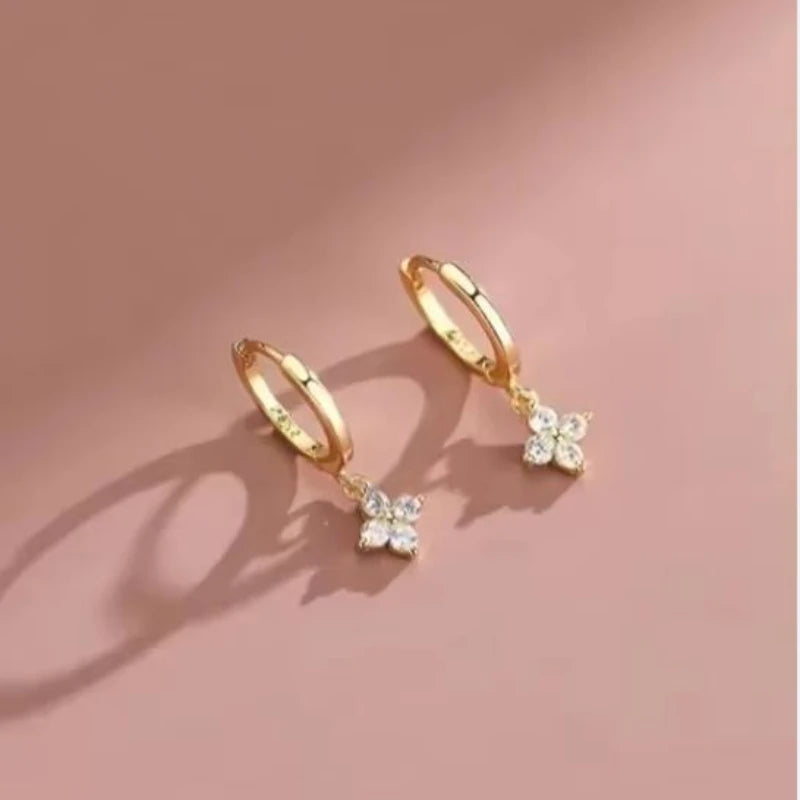 Crystal Four Leaf Flower Bracelet for Women Clasic Trendy Gold Color Stainless Steel Zircon Bangle Jewelry Gift