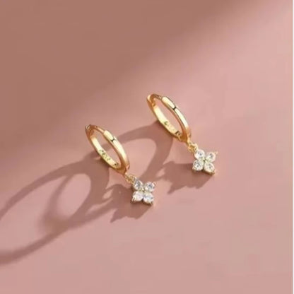 Crystal Four Leaf Flower Bracelet for Women Clasic Trendy Gold Color Stainless Steel Zircon Bangle Jewelry Gift - gold earrin