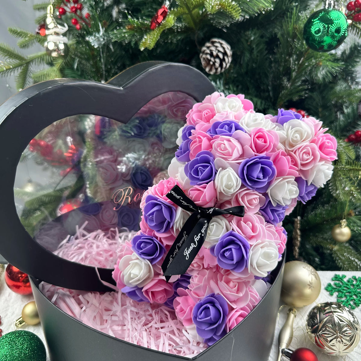 25cm Artificial Teddy Rose Flower Bear with Box Romantic Valentines Day Gift Girlfriend Women Anniversary Wedding Party Suppl