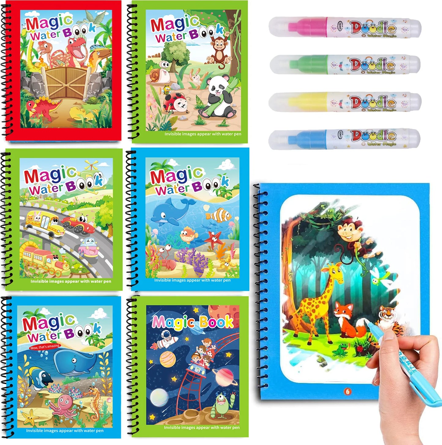 1pc Reusable Water Drawing Book Magic Water Book Mess-Free Magic Painting Pad with Refillable Water Pen Learning Education To