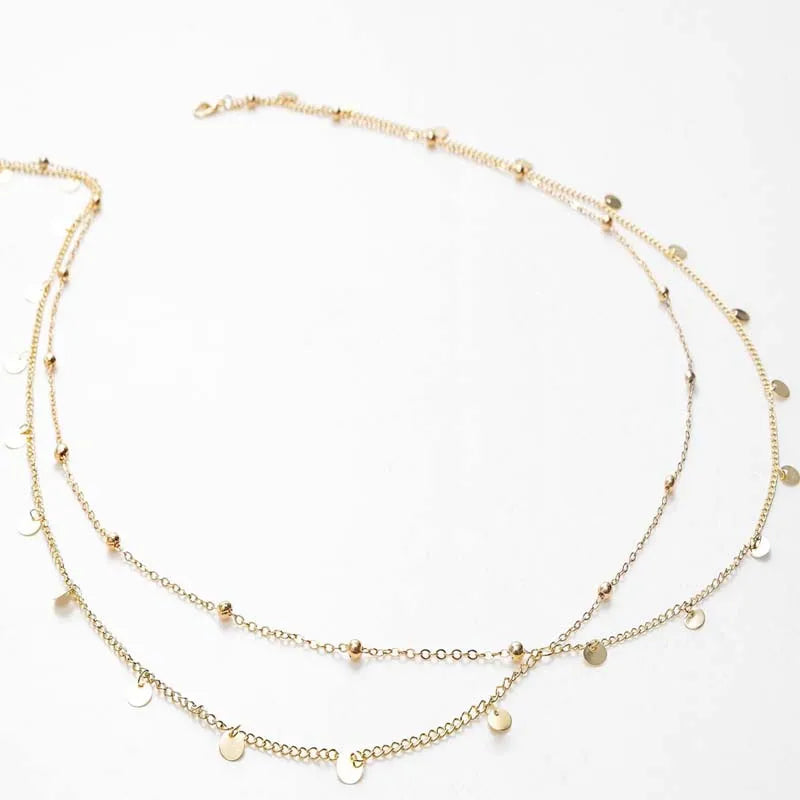 Fashion Double Layer Beaded Waist Chain for Women Simple Gold Color Metal Cross Round Bead Body Chain Bikini Jewelry Acessori