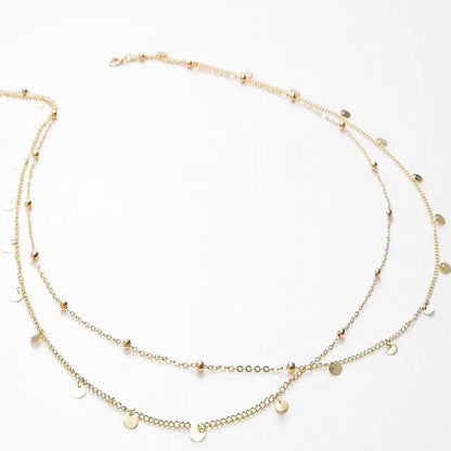 Fashion Double Layer Beaded Waist Chain for Women Simple Gold Color Metal Cross Round Bead Body Chain Bikini Jewelry Acessori